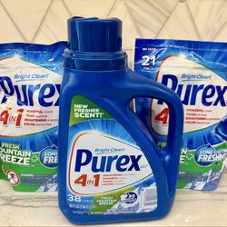 Purex 50 fl oz bottle of liquid detergent, good for 38 loads, with new fresher scent OR Purex 4-in-1 pacs - 21 pacs per bag