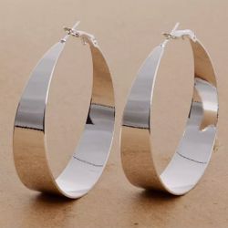 STERLING SILVER Wide CLASSIC SIMPLE HOOP EARRINGS 1.5”