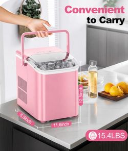 Portable Countertop Ice Maker Machine 26lbs Daily Capacity Auto-Clean Pink