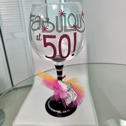 Celebrate turning 50 in fabulous style! Mud Pie “Fabulous at 50!” Wine Glass – NEW in Box
