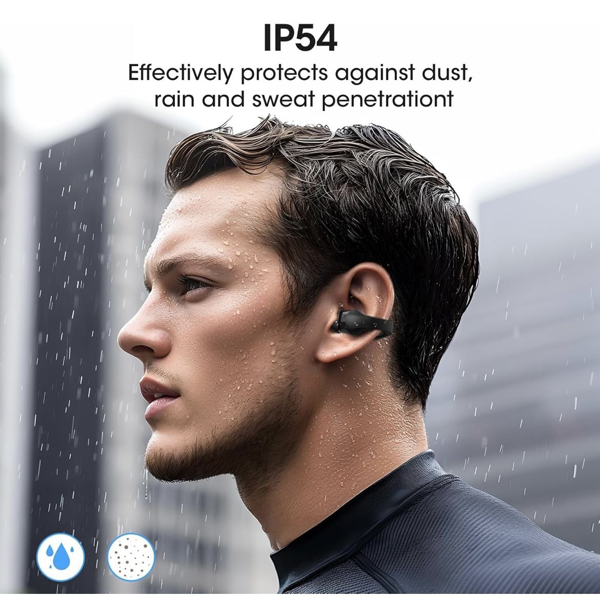 Open Ear Headphones Wireless Bluetooth 5.4 with Mic, Open Ear Earbuds with Charging Case LED Display, 44H Play, IP54 Waterproof,