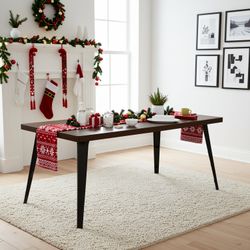 Stan Rectangular Dining Table with Brown Wood Top & Black Metal Legs