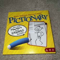 Mattel Games Pictionary Family Board Game for Kids, Adults and Game Night for 2 Teams with Erasable Markers, Boards and Sand Timer