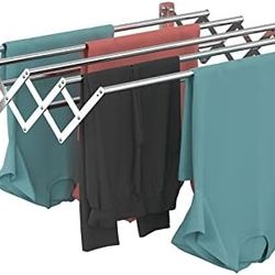 Wall Mounted Clothes Drying Rack,Stainless Steel Accordion Retractable Drying Rack for Laundry Room/Bathroom Tower，Easy to Install 31-inch Rod, 120 lb
