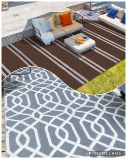 5 x 8 Ft Waterproof Reversible Plastic Straw Rug With Loops, Indoor Outdoor
