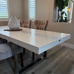 Skyline Modern Crocodile Lacquer Dining Table White  (TABLE ONLY)