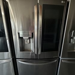 LG 3 Door Stainless Steel Refrigerator Instaview 36 Inch Wide Works Great 