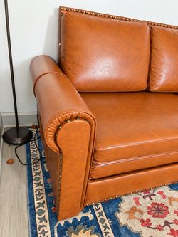93.7'' Sleeper Sofa Bed King Size, Faux Leather Pull Out Couch, Light Brown