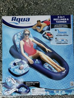 Aqua 2-in-1 Recliner & Tanner Inflatable Pool Lounger Float w/ Removeable Caddy