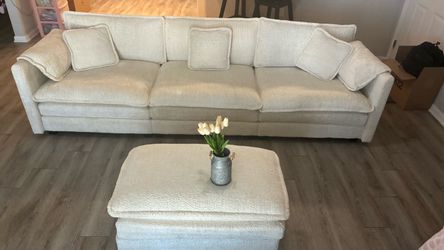 Beige Comfy Cloud Sectional Sofa with Movable Ottoman