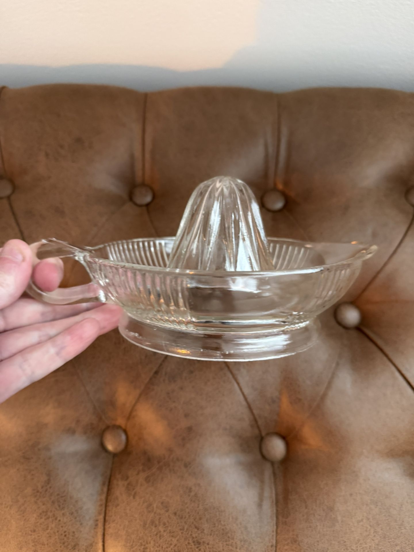 Vintage clear, glass hand juicer