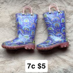 7c Toddler Girl Rainbow Rain Boots 