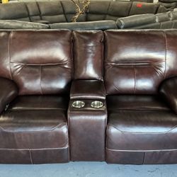 Leather Manual Recliner Sofa 