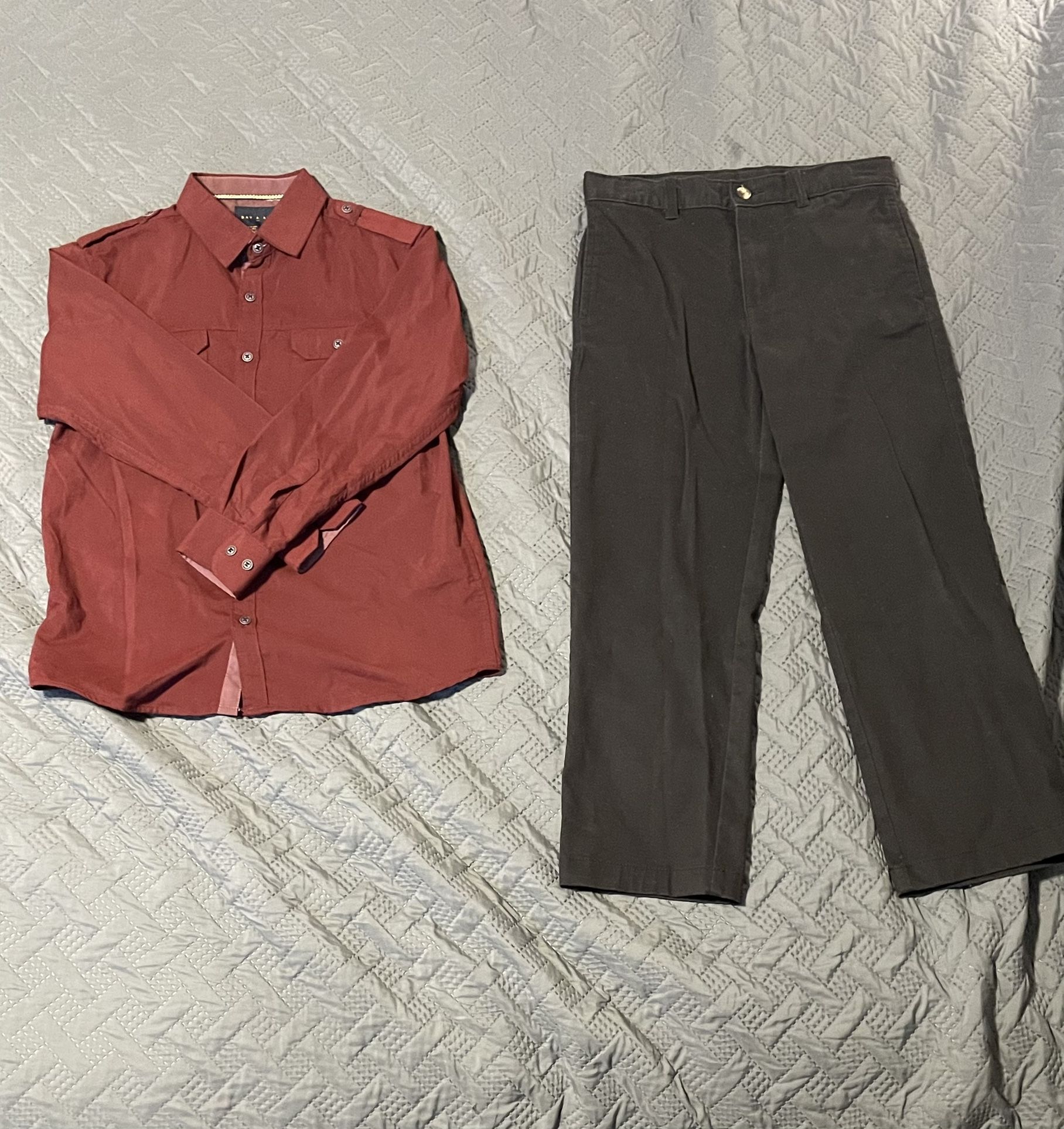 Men's Red Button-Up Shirt + Black Cargo pants