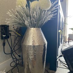 Silver Base With Faux Plant