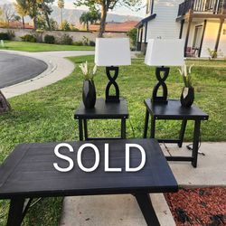 Modern 3-Piece Living Room Table Set w/ Lamps – Black Finish