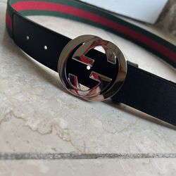 Gucci Web Belt with G BuckleGreen/Red Web