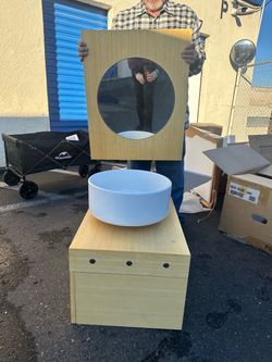 Porcher Tetsu Bamboo Vanity Set with Vessel Sink and Mirror / pair of two / price for one