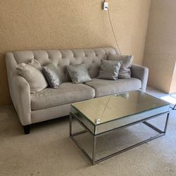 Sofa, Pillows & Coffee Table