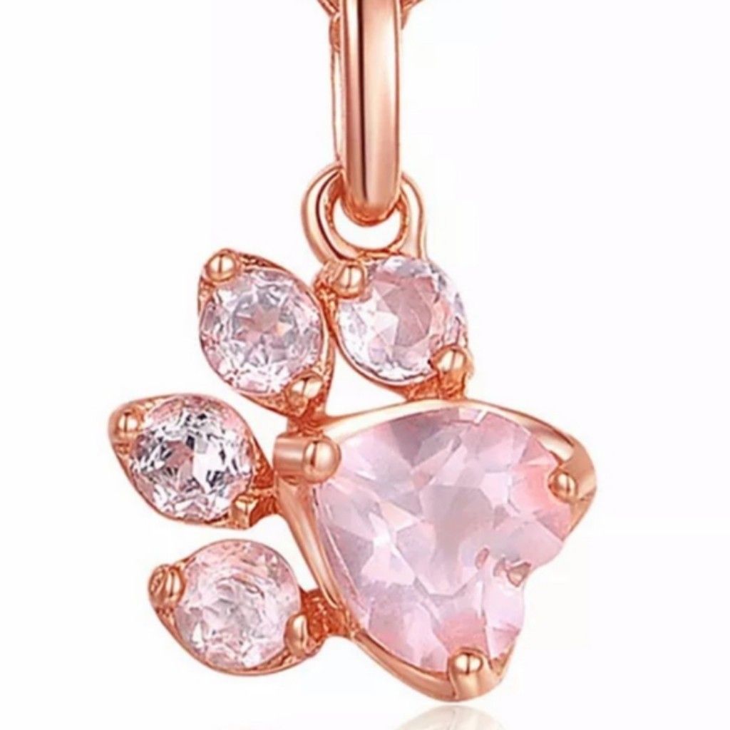 Blush Pink Crystal Paw Necklace