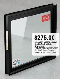 Brand New Milgard Tuscany Black Picture Window - 36" x 24" - AS-IS