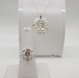 Moonstone Silver Necklace/Ring Set