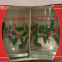 Vintage Libbey Crystal Christmas Tumblers Set Of 4 Holly Berry New Old Stock