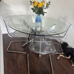 Glass Dinning Table Set with Clear Chairs