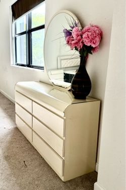 Beige & Gold Bedroom Furniture Set – Dresser, Chest, Nightstand & Mirror