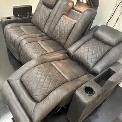 Hyllmont Gray Power Reclining Sofa 