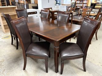 COASTER Mahogany Transitional Extension Table w/ 6 Dark Espresso Upholstered Chairs