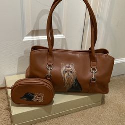 Absolutely Gorgeous! Hand painted Yorkies Bag With Matching Change / make Up Purse 