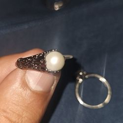 Black STERLING SILVER  WITH PEARL "NOT REAL PEARL"