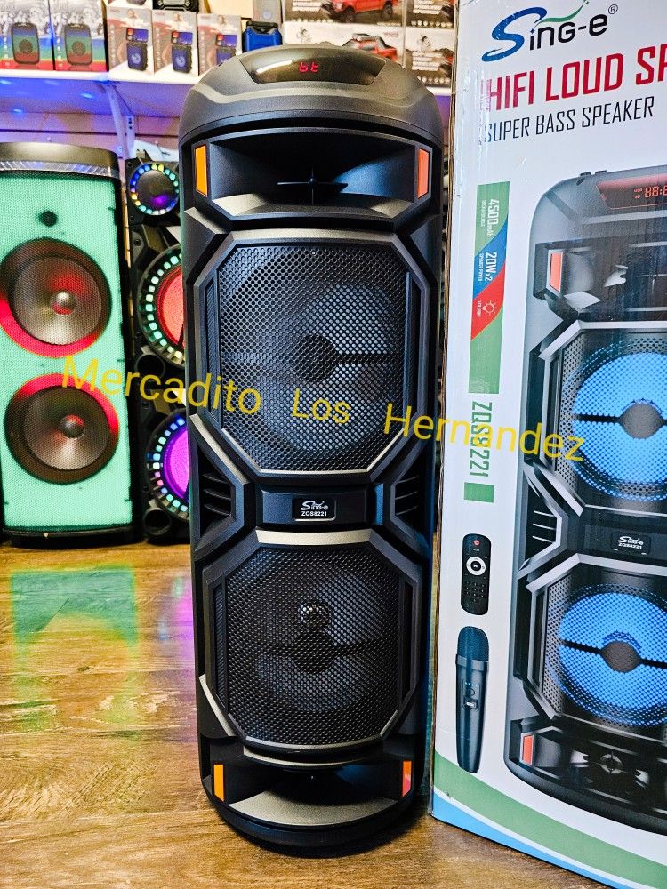 Karaoke Bluetooth Party Speaker 🎶8" Dual Woofer🎶 - Wireless Mic Included 🎤 ❗️Nuevas Rechargeable 🔋+++