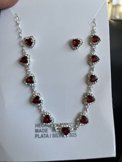 Set De Gargantilla Y Aretes De Corazón Plata.925 (NUEVO)