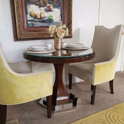 High end  designer Vaughn Benz table with removable glass and chair set