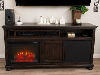 TV stand with fireplace and Bluetooth speaker