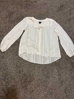 Ann Taylor White Sheer Striped Button-Up Blouse