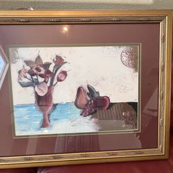 Framed Floral Still Life Wall Art – Gold Frame & Burgundy Mat – $20 OBO 