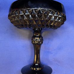 Vintage Black Indiana Glass Diamond Point Compote 