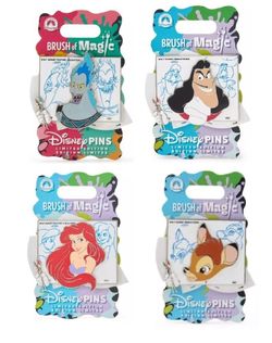 Disney  Brush of Magic 4 Pack pins Ariel Bambi Captain Hook Hades