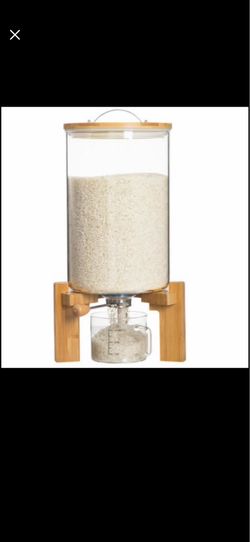 8L Glass Rice Dispenser with Wooden Stand – Airtight Kitchen Storage Container “Offers Welcome”