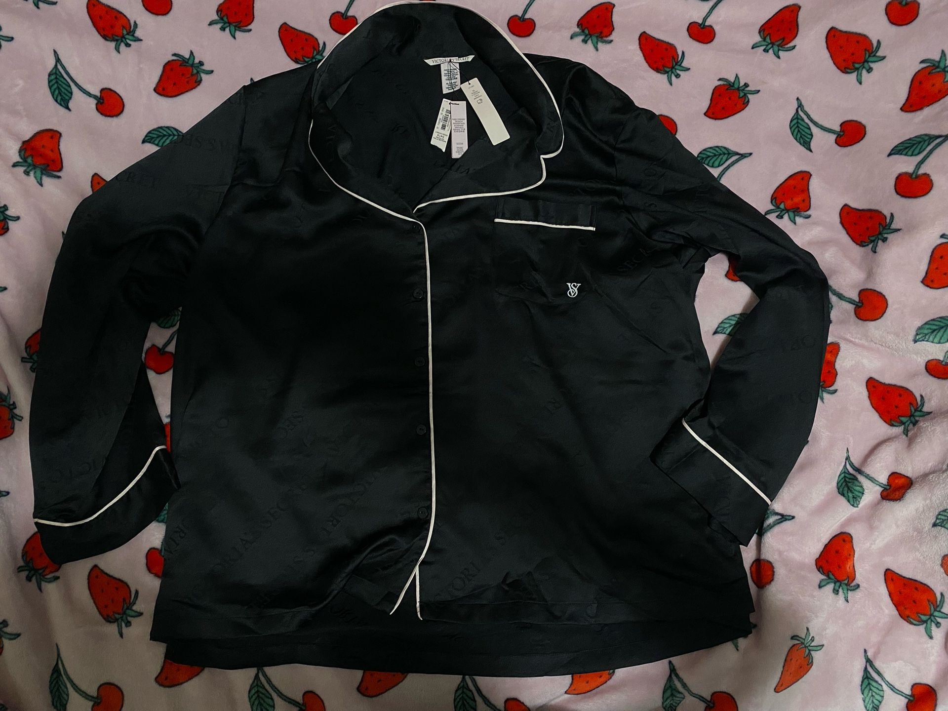 Victoria’s Secret Satin Pajama Top And Pants – Black, Button Down, Long Sleeve