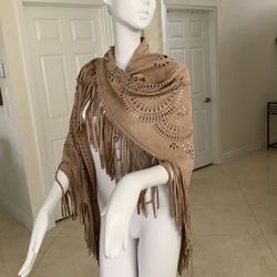 New Faux Suede Stole Long Fringes  With Tags (Paid  Over  S100.00)