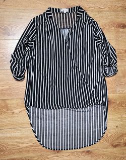 Bailey + Chloe Women's Black and White Striped High-Low Blouse Size XL