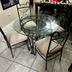Wrought-Iron Glass Top Table With 4 Chairs
