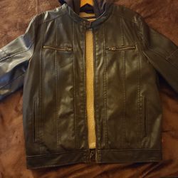 Levi's Men's Faux Leather Sherpa Jacket | Dark Brown | Medium | Hood | Zipper