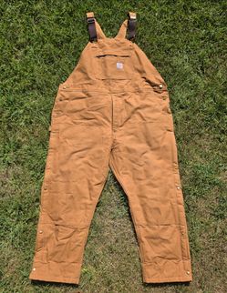 Carhartt R01 Brown Duck Bib Overalls 3XL Loose Fit Double Knee Workwear