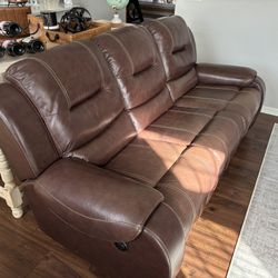Brown Leather Power Recliner Couch 