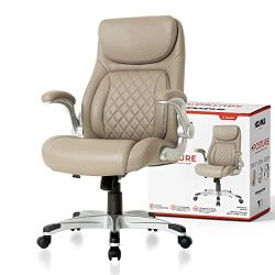 Posture Ergonomic PU Leather Office Chair. Click5 Lumbar Support with FlipAdjust Armrests. Modern Executive Chair and Computer Desk Chair (Taupe)